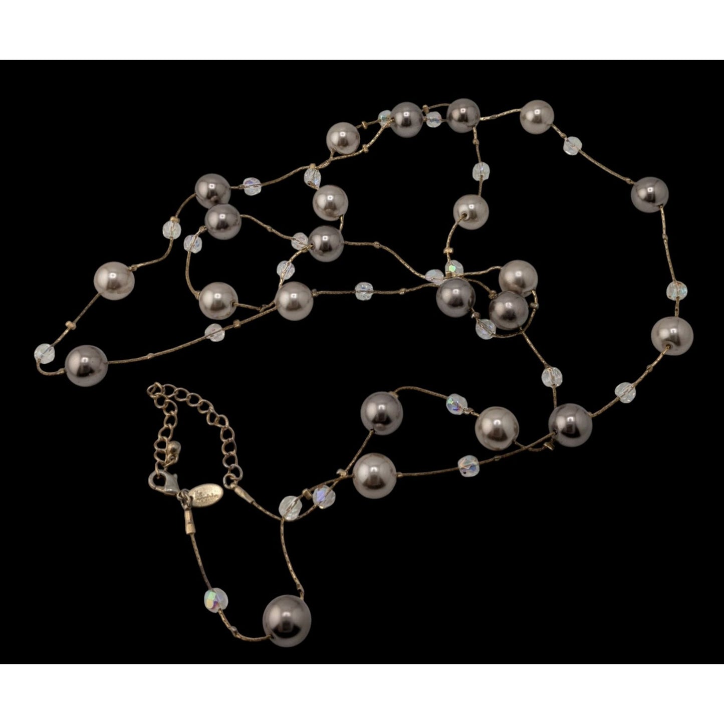 Lia Sophia Caramelo Long Necklace With Faux Pearls And Iridescent Glass