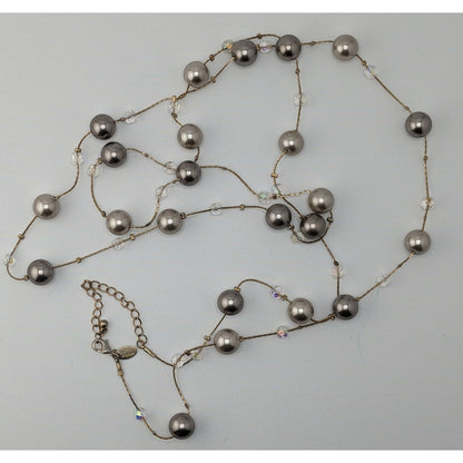 Lia Sophia Caramelo Long Necklace With Faux Pearls And Iridescent Glass