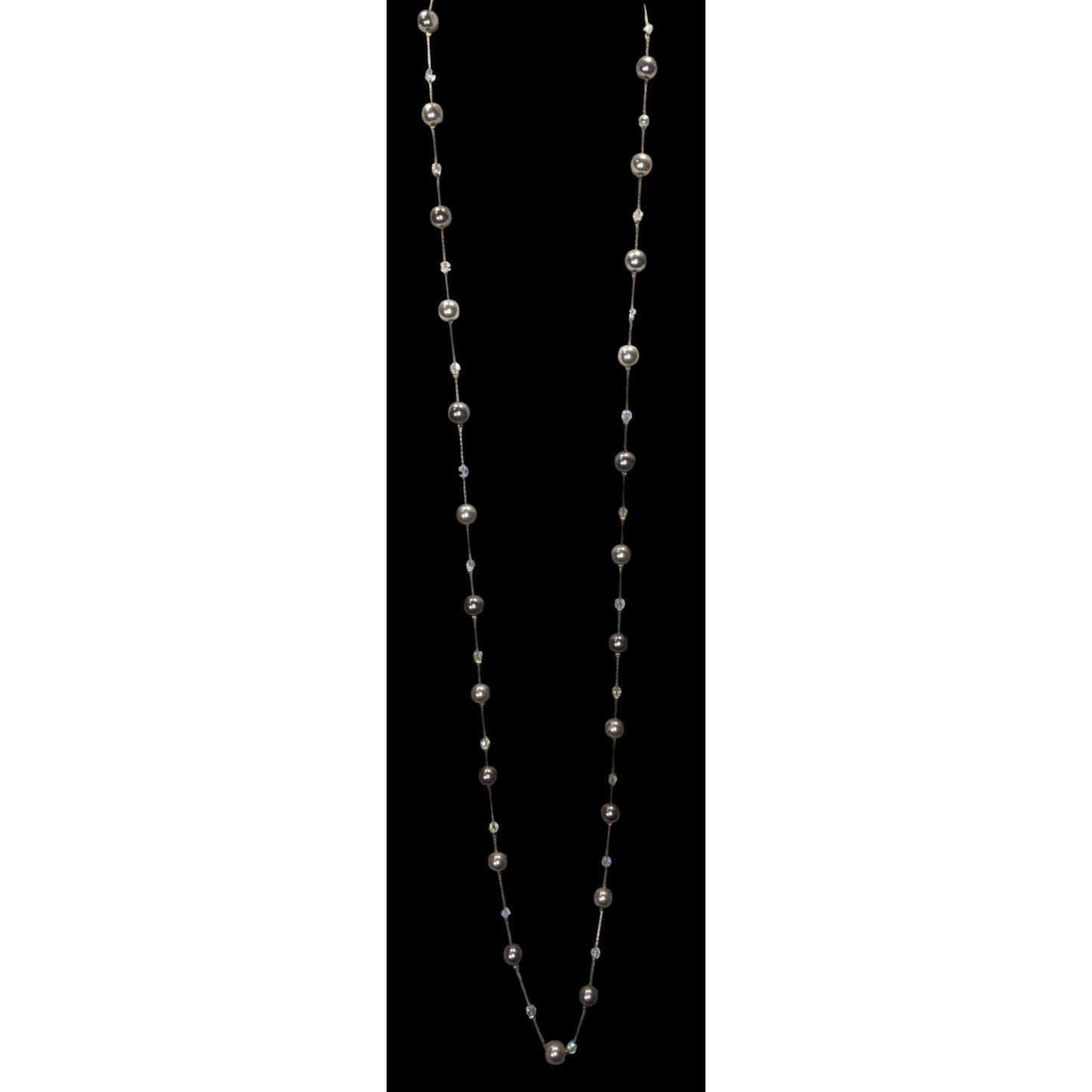Lia Sophia Caramelo Long Necklace With Faux Pearls And Iridescent Glass