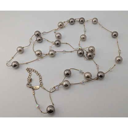 Lia Sophia Caramelo Long Necklace With Faux Pearls And Iridescent Glass