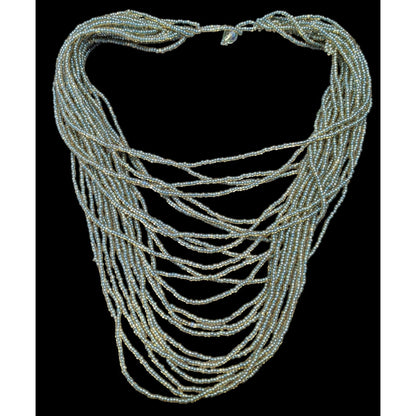 Whimsical Elegant Blue And Gold Tone Glass Beaded Layered Necklace