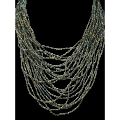 Whimsical Elegant Blue And Gold Tone Glass Beaded Layered Necklace