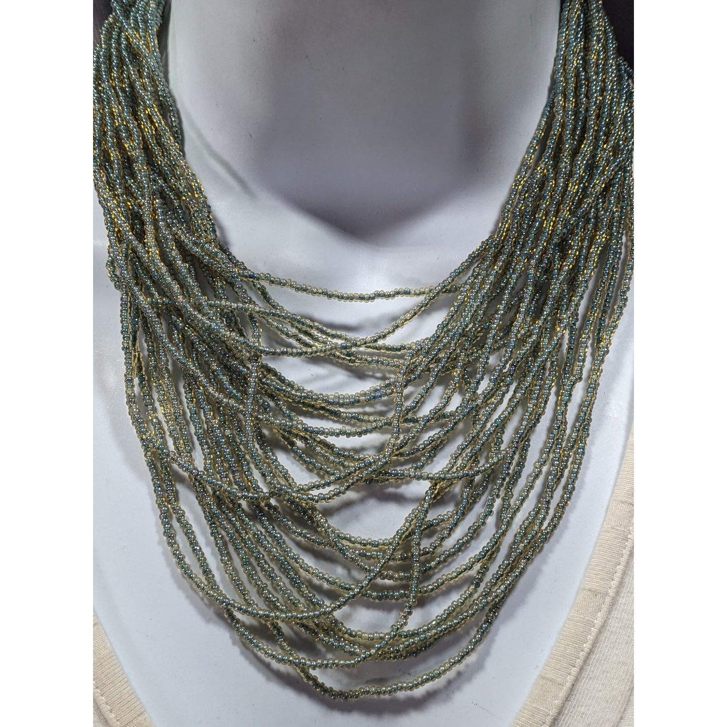 Whimsical Elegant Blue And Gold Tone Glass Beaded Layered Necklace