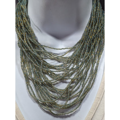 Whimsical Elegant Blue And Gold Tone Glass Beaded Layered Necklace