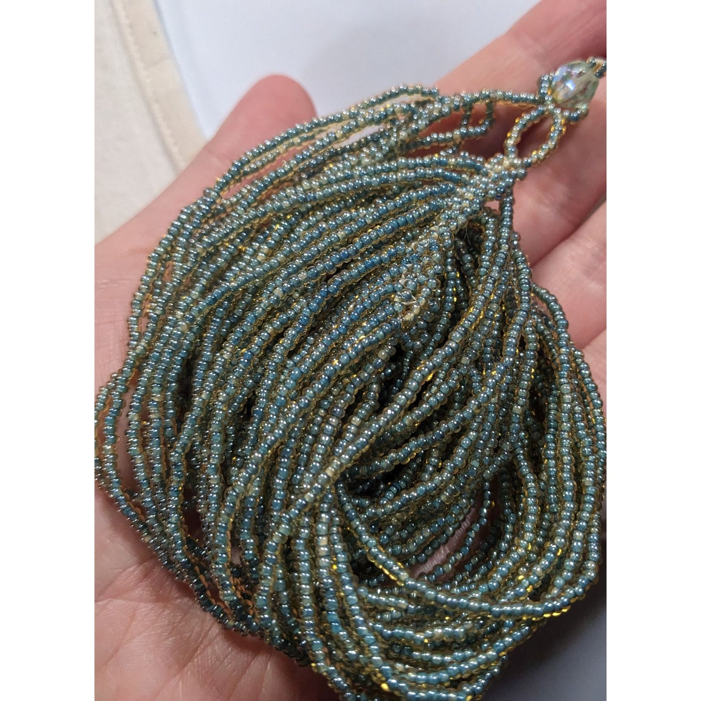 Whimsical Elegant Blue And Gold Tone Glass Beaded Layered Necklace