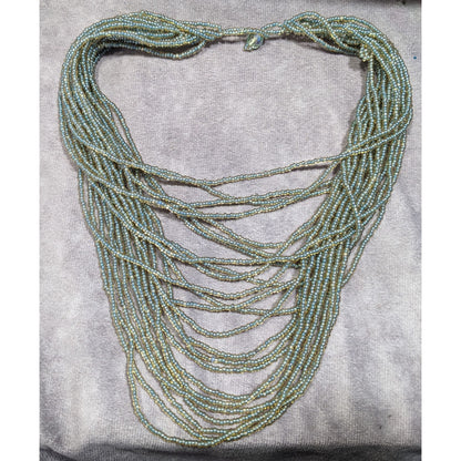 Whimsical Elegant Blue And Gold Tone Glass Beaded Layered Necklace