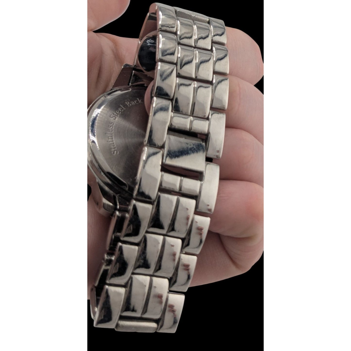 Silver-Tone Glam Mens Analog Watch With Crystal Accents Day & Date Subdials