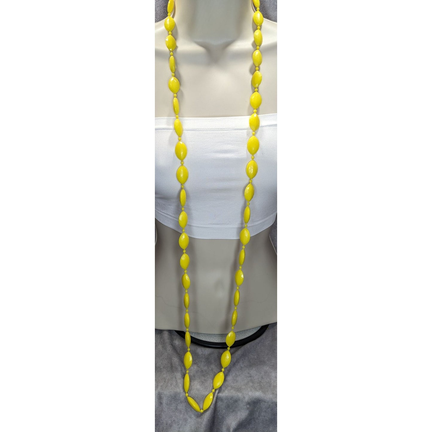 Retro Boho Vintage Bright Yellow Faceted Beaded Long Statement Necklace