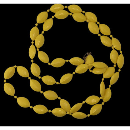 Retro Boho Vintage Bright Yellow Faceted Beaded Long Statement Necklace