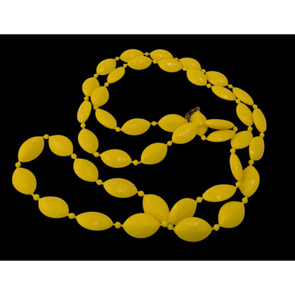 Retro Boho Vintage Bright Yellow Faceted Beaded Long Statement Necklace