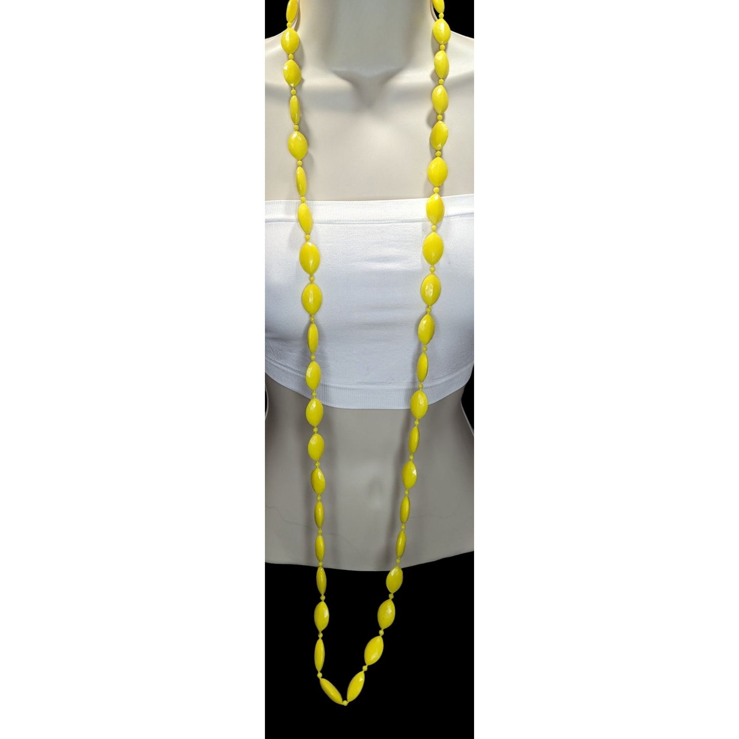 Retro Boho Vintage Bright Yellow Faceted Beaded Long Statement Necklace