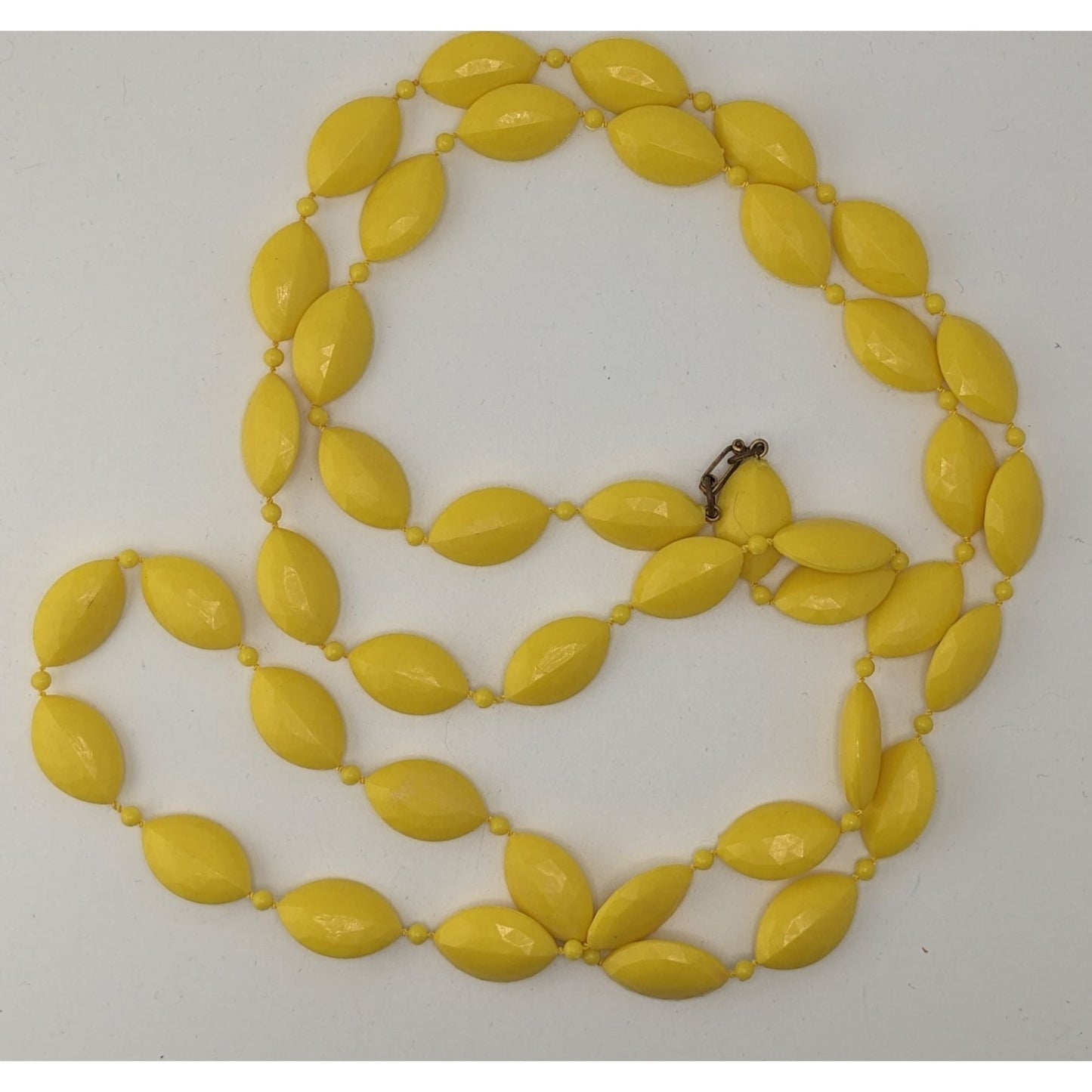 Retro Boho Vintage Bright Yellow Faceted Beaded Long Statement Necklace