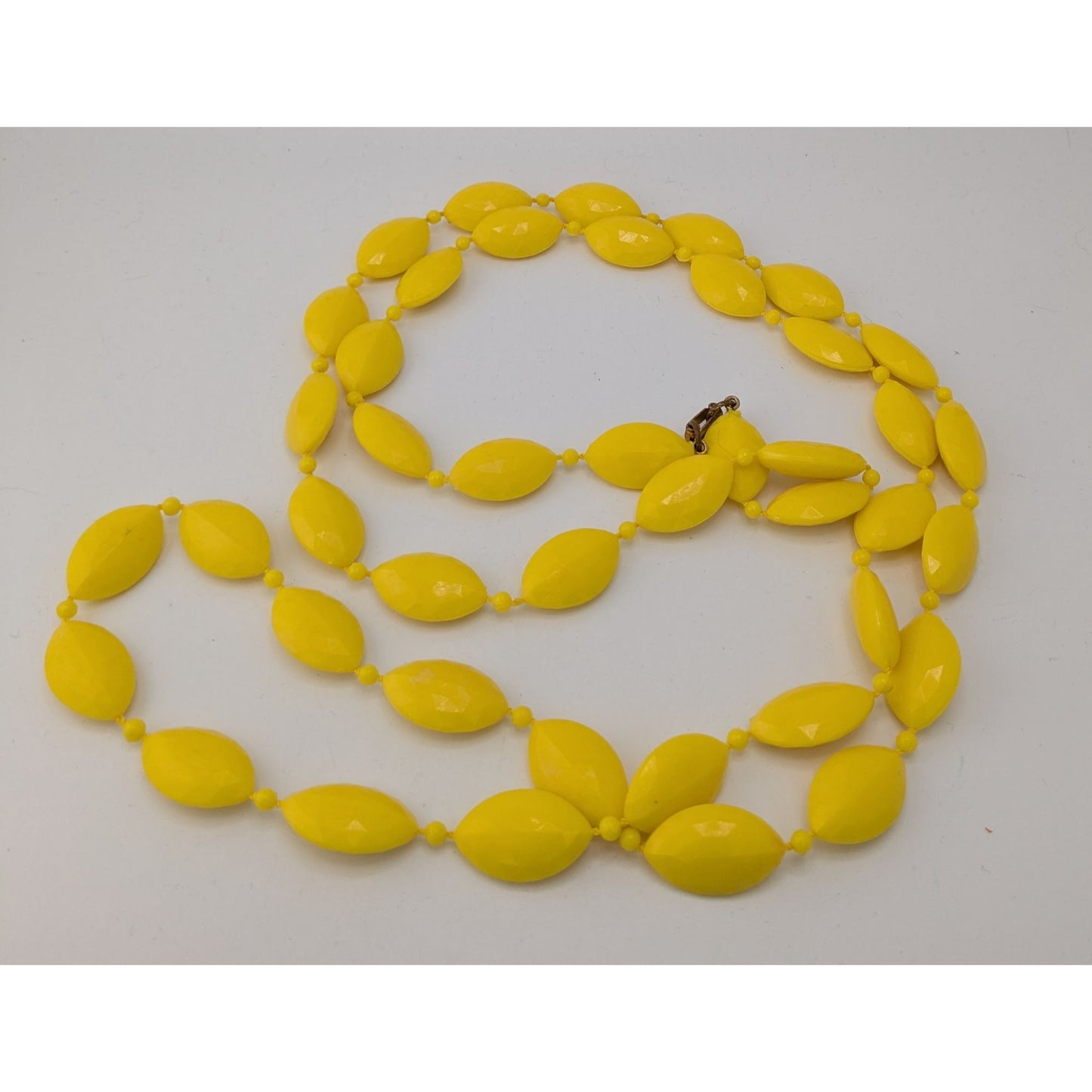 Retro Boho Vintage Bright Yellow Faceted Beaded Long Statement Necklace
