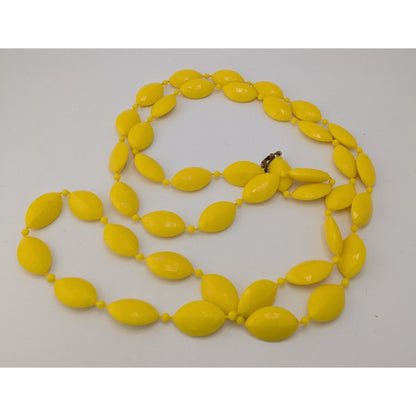Retro Boho Vintage Bright Yellow Faceted Beaded Long Statement Necklace