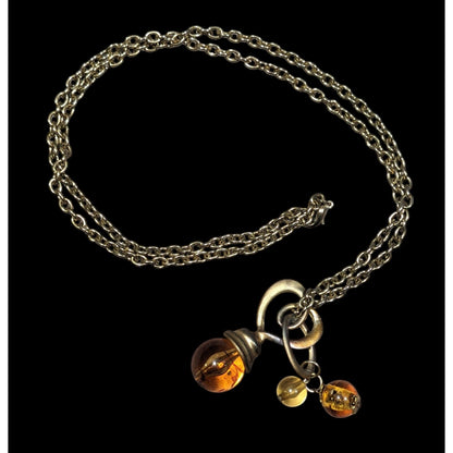 Vintage Honey Glass Beaded Charm Pendant Necklace