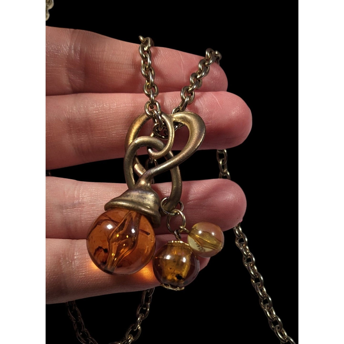 Vintage Honey Glass Beaded Charm Pendant Necklace