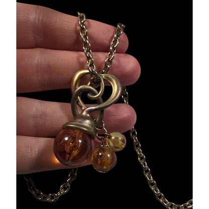 Vintage Honey Glass Beaded Charm Pendant Necklace