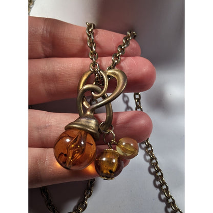 Vintage Honey Glass Beaded Charm Pendant Necklace