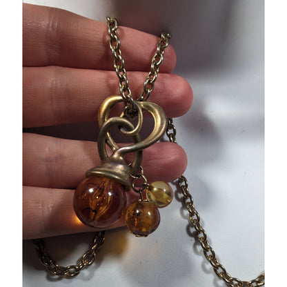 Vintage Honey Glass Beaded Charm Pendant Necklace