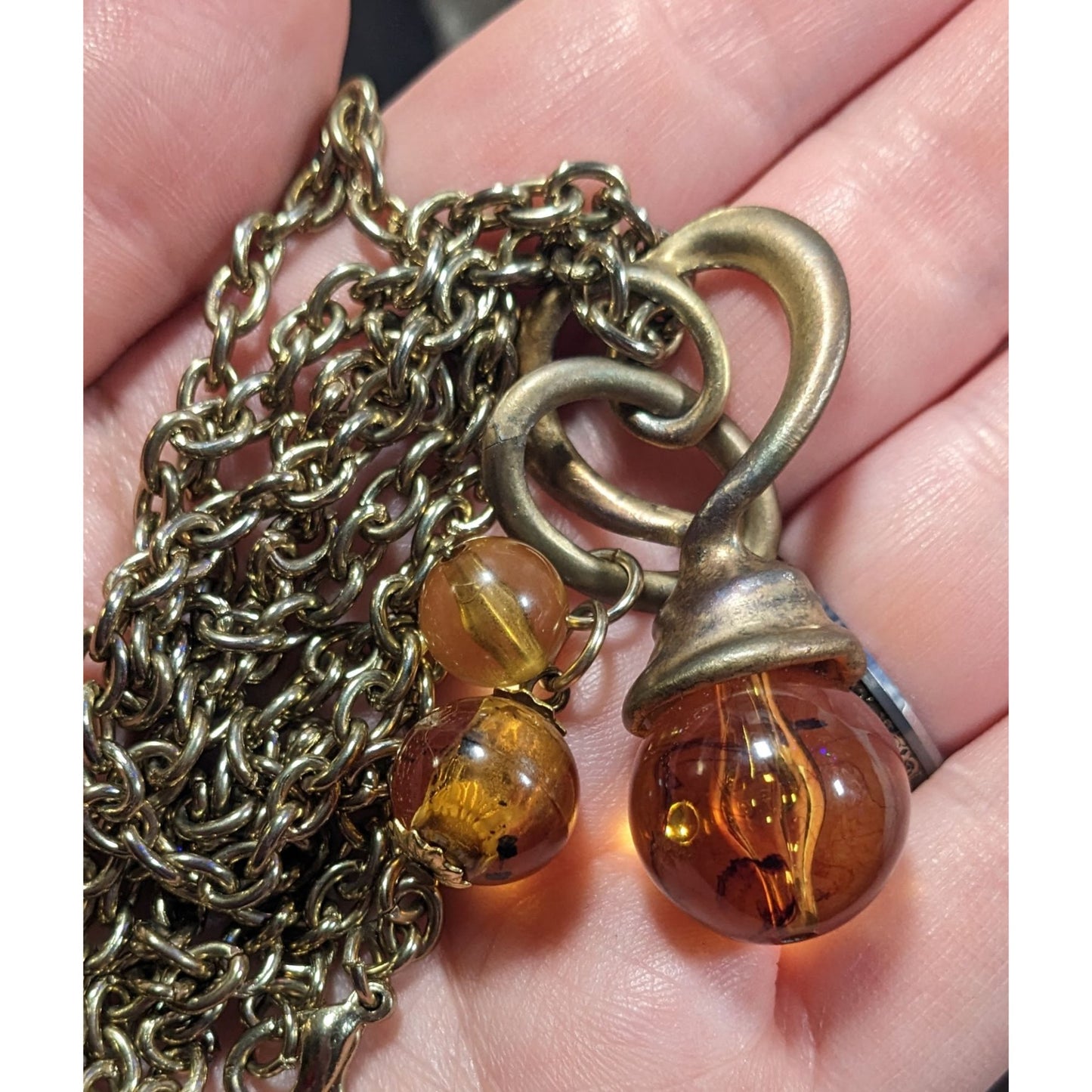 Vintage Honey Glass Beaded Charm Pendant Necklace