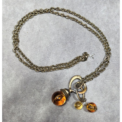 Vintage Honey Glass Beaded Charm Pendant Necklace