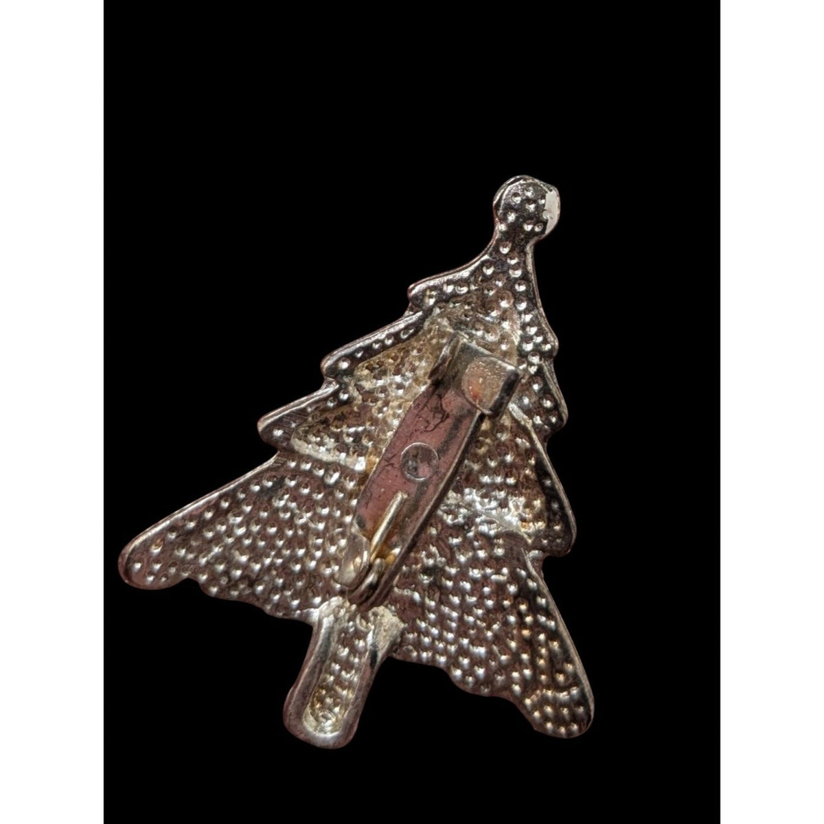 Vintage Festive Enamel Red White Rhinestone Christmas Tree Brooch 1 1/4 Inch