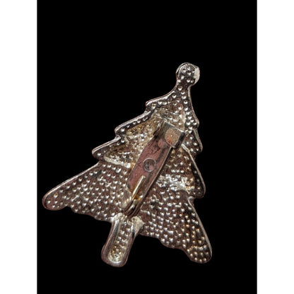 Vintage Festive Enamel Red White Rhinestone Christmas Tree Brooch 1 1/4 Inch