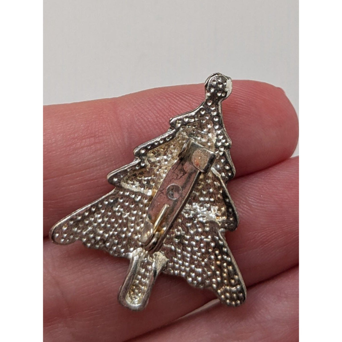 Vintage Festive Enamel Red White Rhinestone Christmas Tree Brooch 1 1/4 Inch