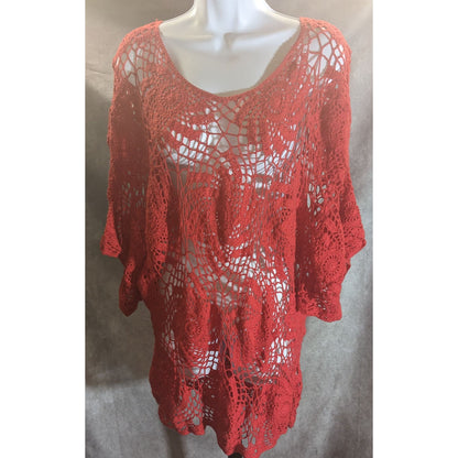 Denim 24/7 Crochet Floral Sweater Red Open Knit Boho Summer