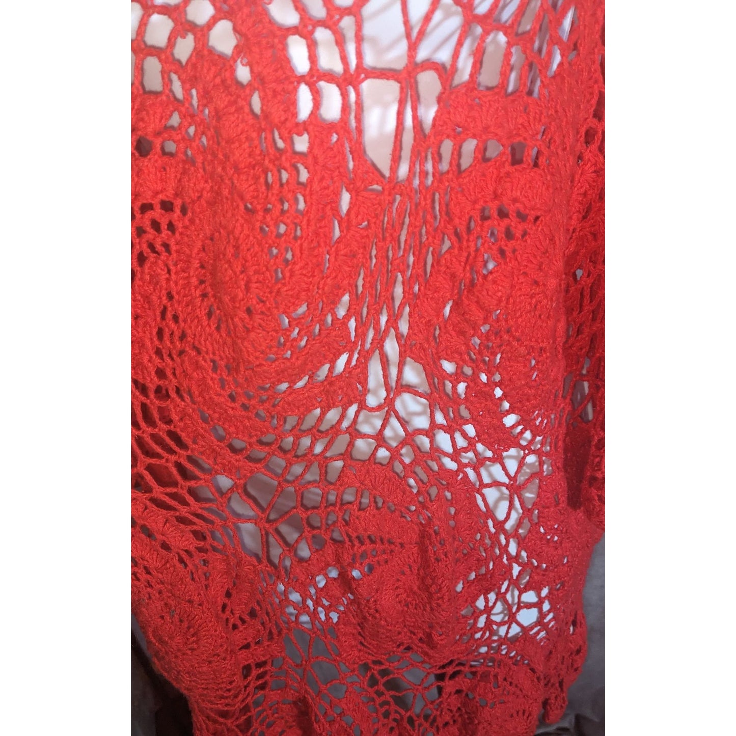 Denim 24/7 Crochet Floral Sweater Red Open Knit Boho Summer