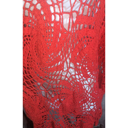 Denim 24/7 Crochet Floral Sweater Red Open Knit Boho Summer