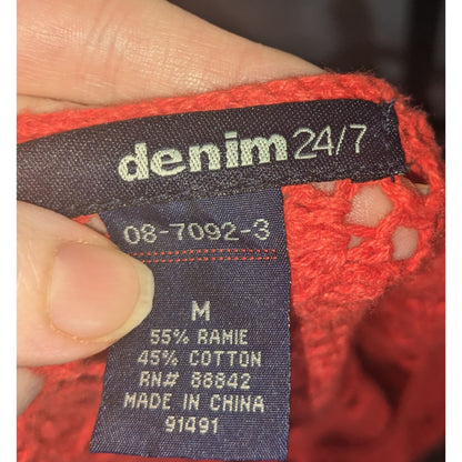 Denim 24/7 Crochet Floral Sweater Red Open Knit Boho Summer