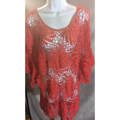 Denim 24/7 Crochet Floral Sweater Red Open Knit Boho Summer