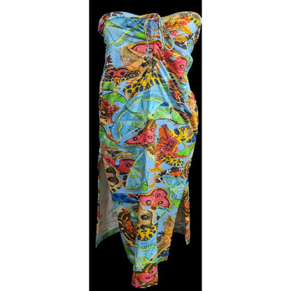 Summer Festival Abacaxi Womens Large Butterfly Print Tube Dress With Drawstring Side Slits