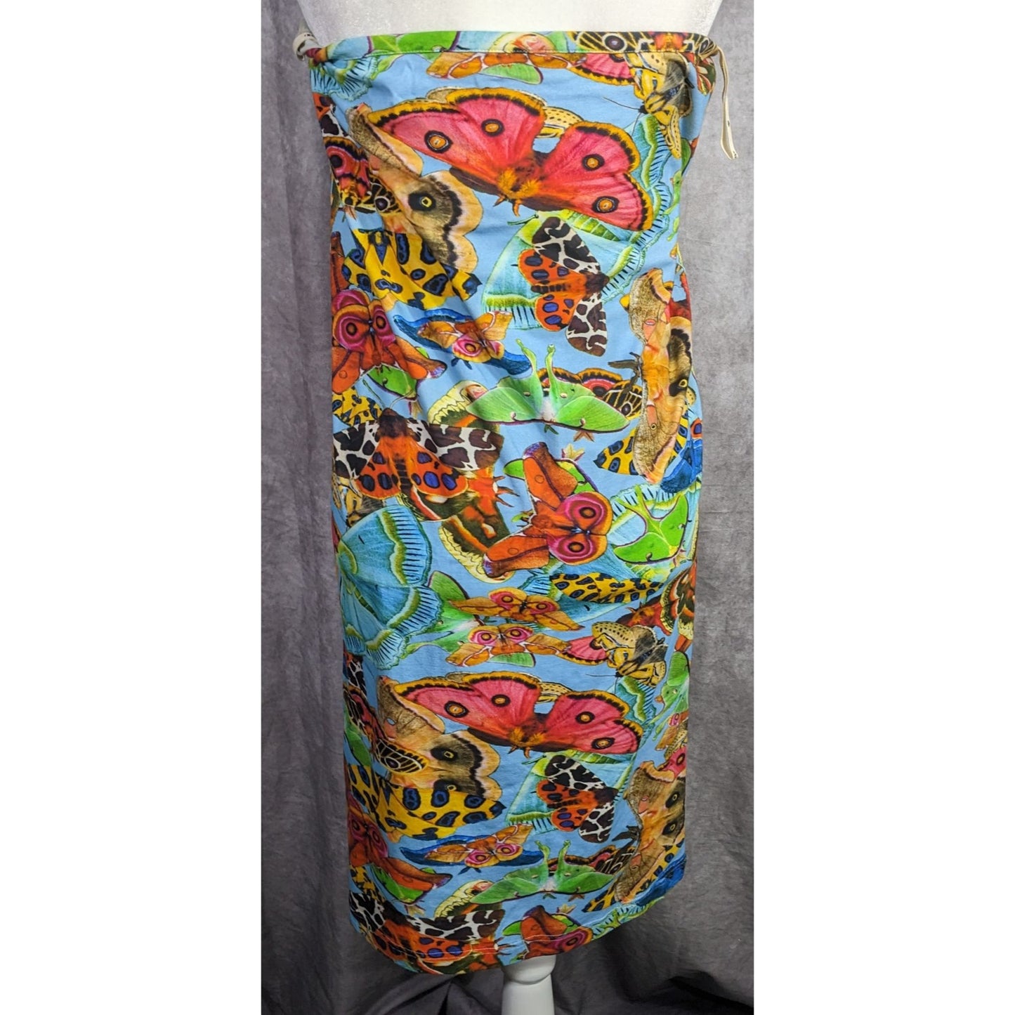Summer Festival Abacaxi Womens Large Butterfly Print Tube Dress With Drawstring Side Slits