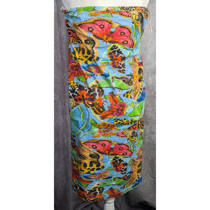 Summer Festival Abacaxi Womens Large Butterfly Print Tube Dress With Drawstring Side Slits