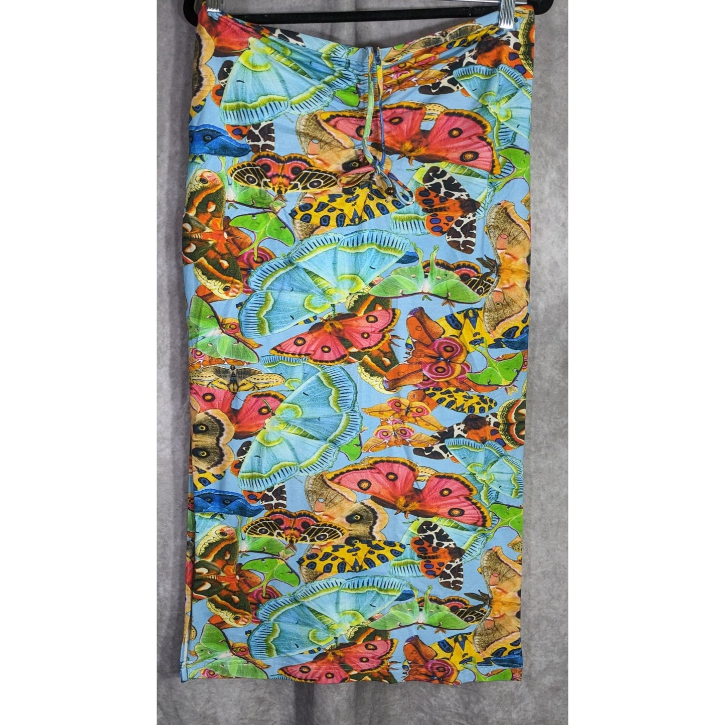 Summer Festival Abacaxi Womens Large Butterfly Print Tube Dress With Drawstring Side Slits
