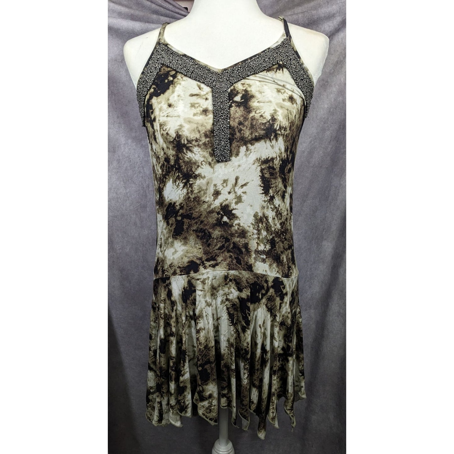 Ruff Hewn Hippie Bohemian Tie Dye Glass Beaded Dress Size XS