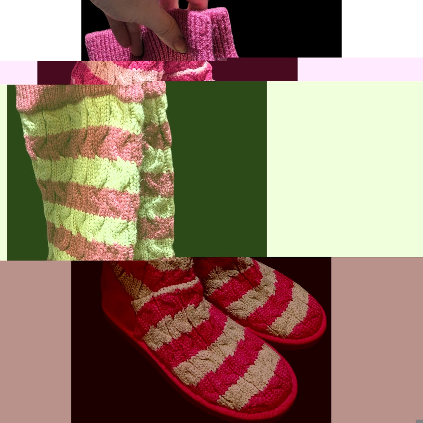 UGG Australia Pink And White Striped Cable Knit Boots