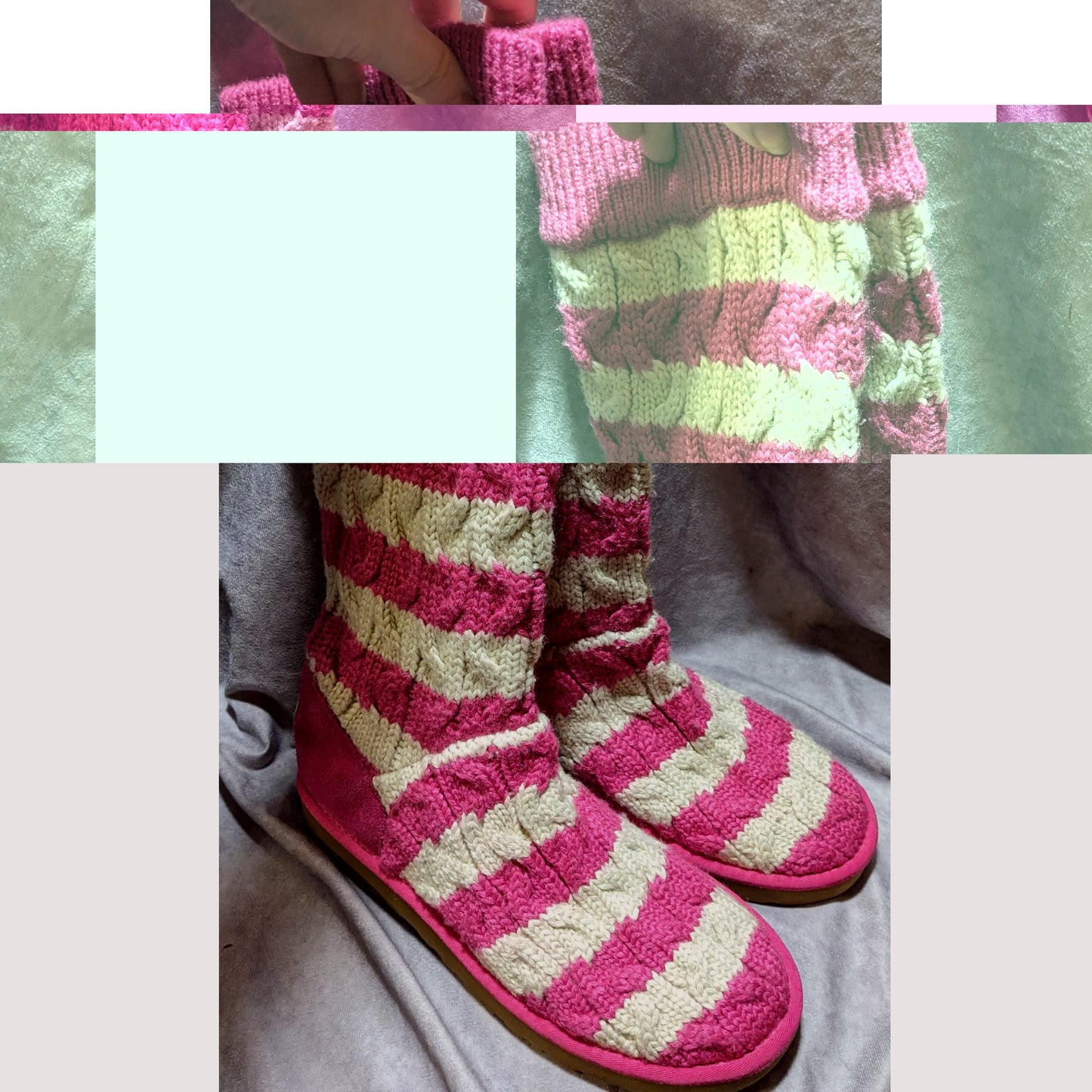 UGG Australia Pink And White Striped Cable Knit Boots