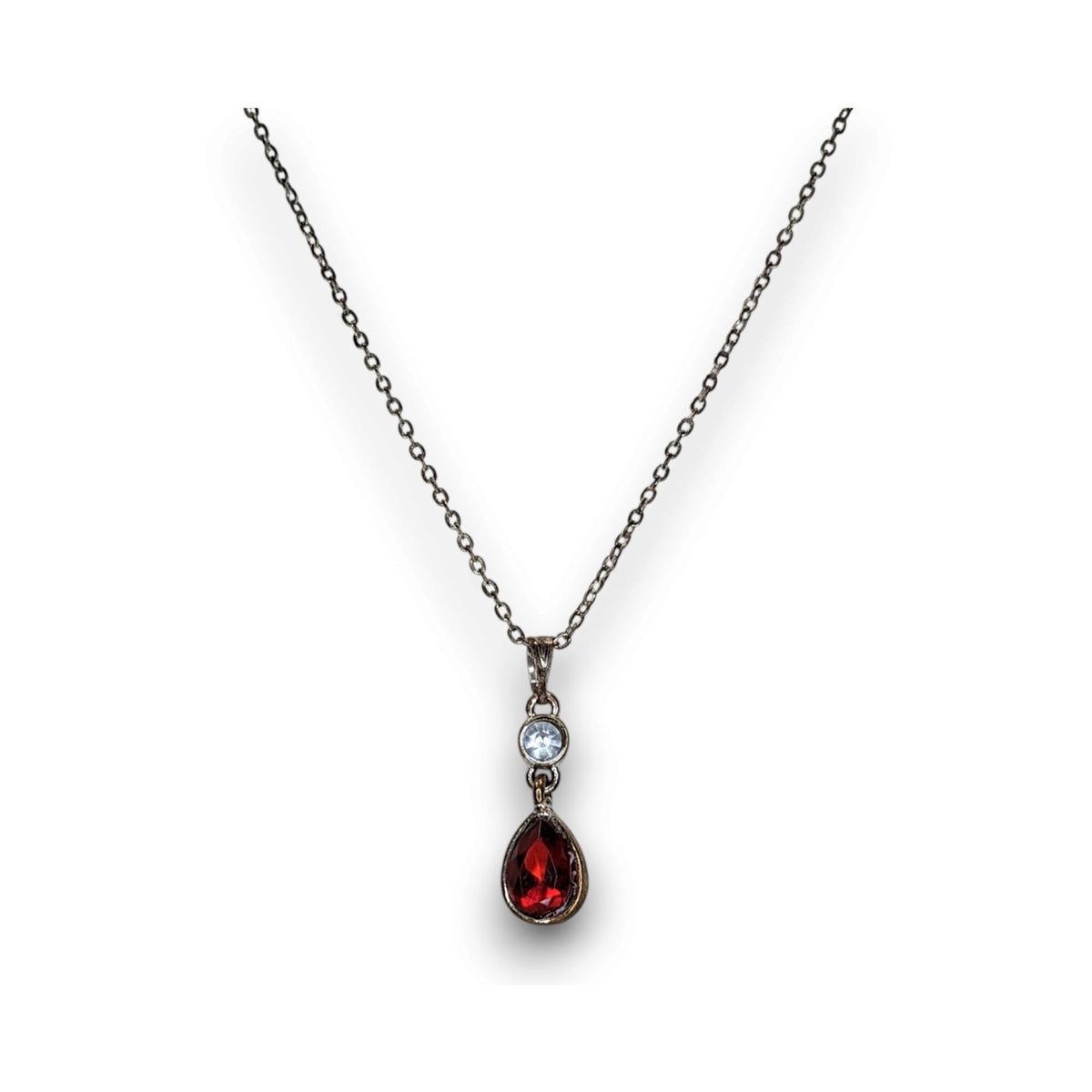Gothic Vampire Red Teardrop Crystal Silver Tone Pendant Necklace 18 Inch