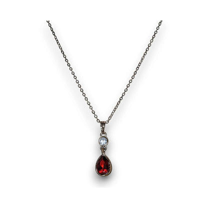 Gothic Vampire Red Teardrop Crystal Silver Tone Pendant Necklace 18 Inch