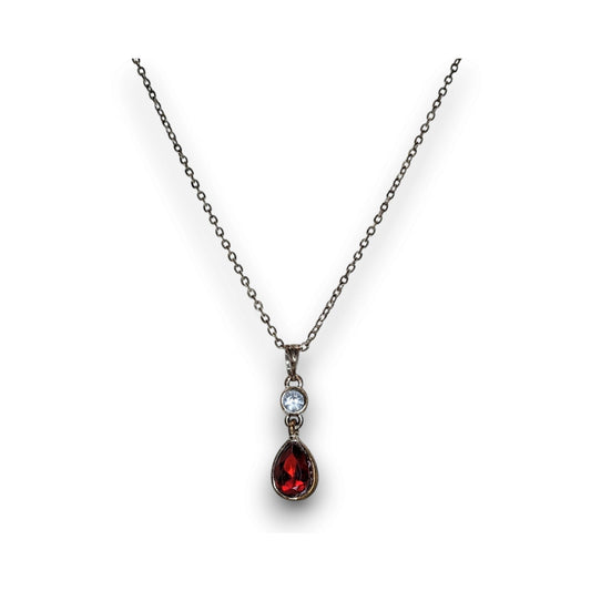 Gothic Vampire Red Teardrop Crystal Silver Tone Pendant Necklace 18 Inch