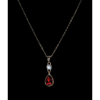 Gothic Vampire Red Teardrop Crystal Silver Tone Pendant Necklace 18 Inch