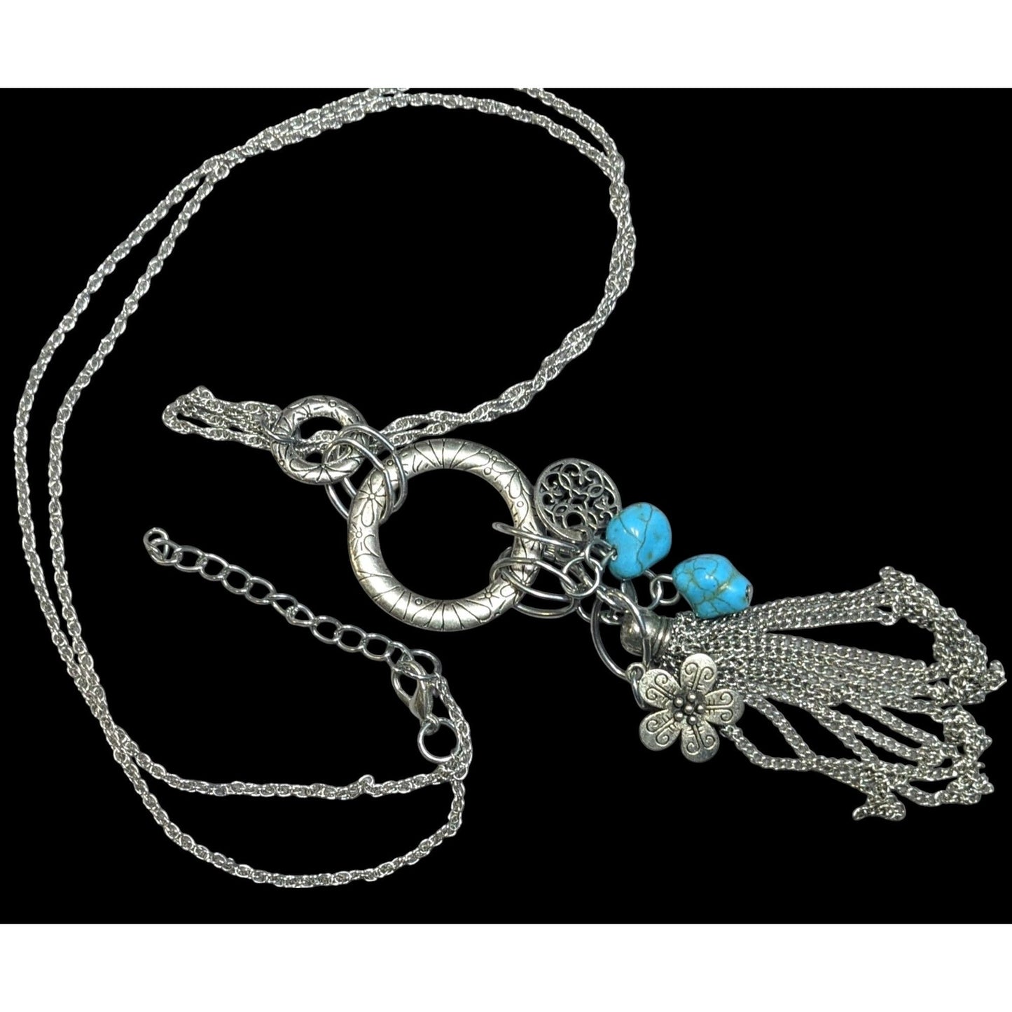 Bohemian Floral Tassel Cluster Charm Pendant Necklace
