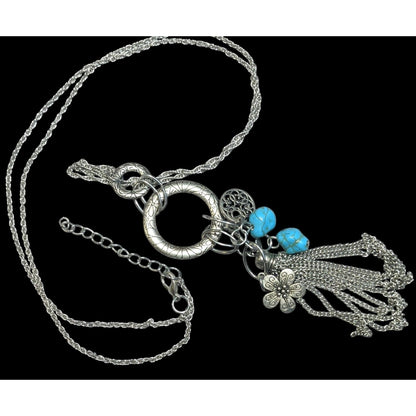 Bohemian Floral Tassel Cluster Charm Pendant Necklace