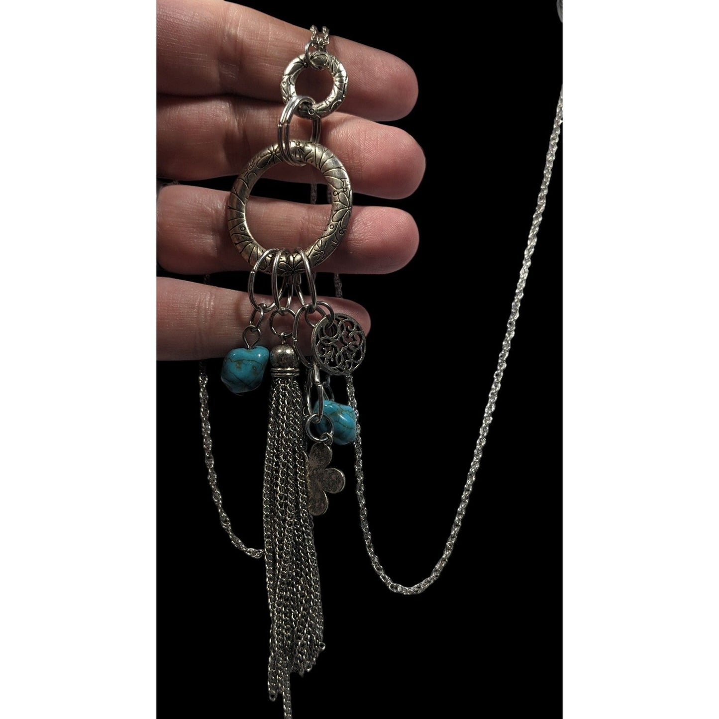 Bohemian Floral Tassel Cluster Charm Pendant Necklace