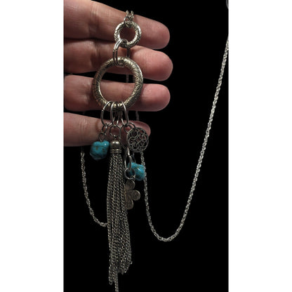 Bohemian Floral Tassel Cluster Charm Pendant Necklace