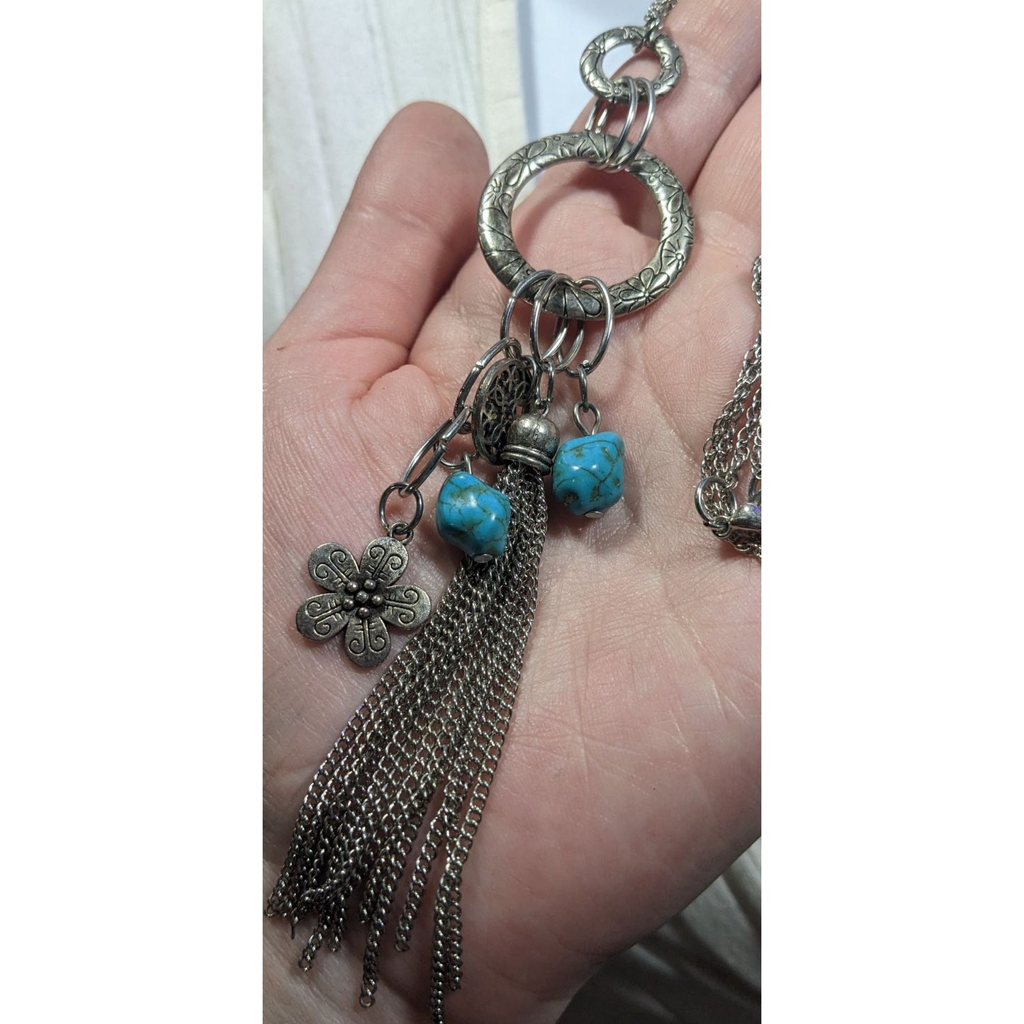 Bohemian Floral Tassel Cluster Charm Pendant Necklace