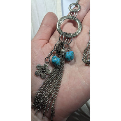 Bohemian Floral Tassel Cluster Charm Pendant Necklace